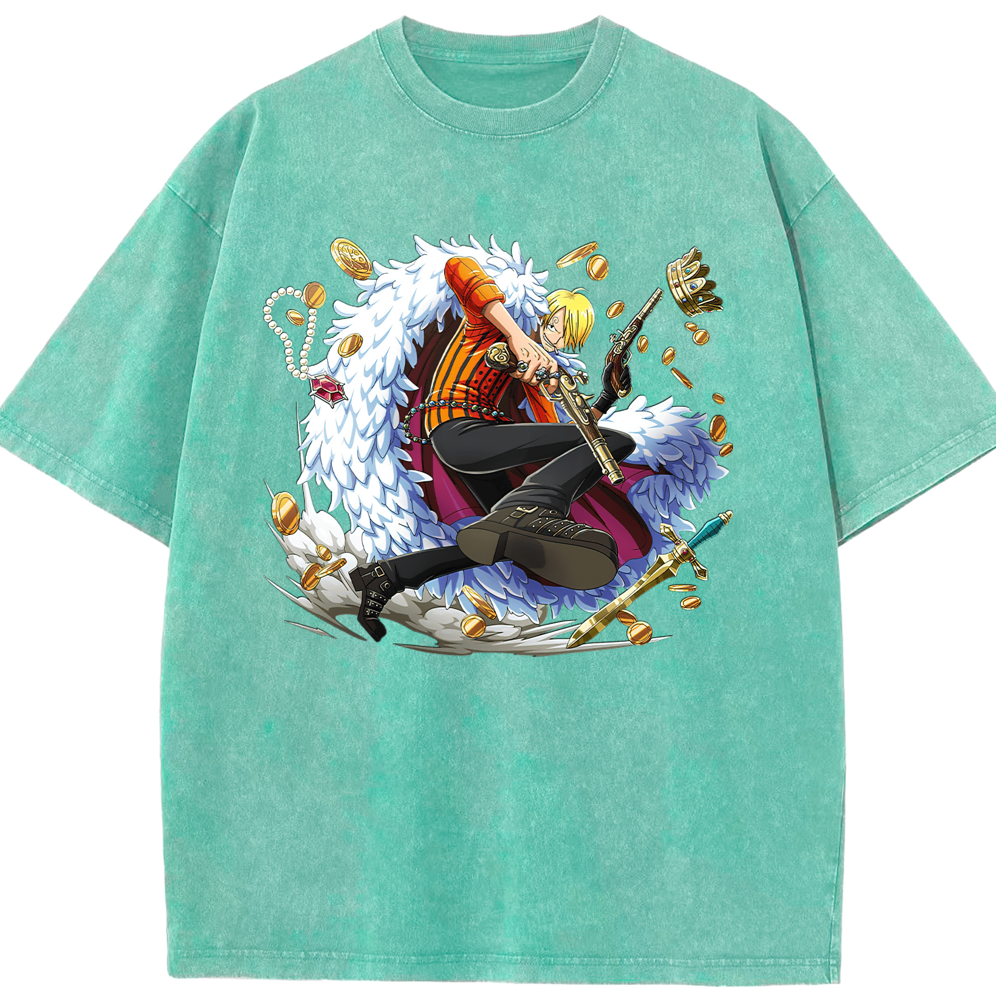 （画像用） ワンピース サンジ ONE PIECE Sanji 綿100% ヴィンテージ風 半袖Tシャツ（フロントプリント）